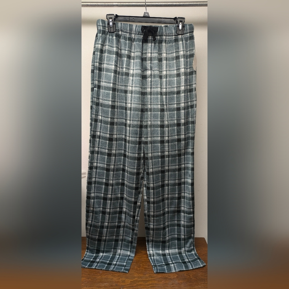 Men's Med Chaps Cloud Grey Plaid Micro Fleece Sleep Lounge Pants SOFT